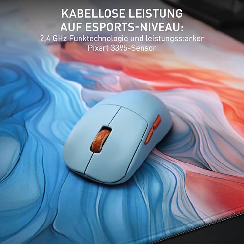CHERRY XTRFY M68 Wireless, Ultraleichte Kabellose Gaming-Maus, 2,4 GHz Funk, Optimiert für esports, Symmetrische Form mit Besonders Niedriger Front, Blau Bild 4