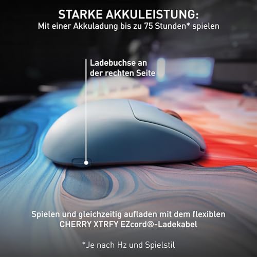 CHERRY XTRFY M68 Wireless, Ultraleichte Kabellose Gaming-Maus, 2,4 GHz Funk, Optimiert für esports, Symmetrische Form mit Besonders Niedriger Front, Blau Bild 6