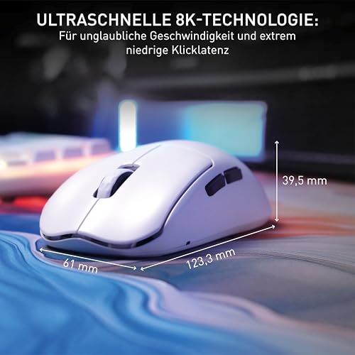 CHERRY XTRFY M68 Pro Wireless, Ultraschnelle Kabellose Gaming-Maus, 2,4 GHz Funk, Optimiert für esports, 8K-Mouse, Symmetrische Form mit Flacher Front, Weiß Bild 3