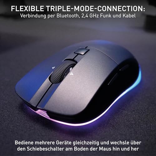 M50 Wireless, Kabellose Gaming-Maus, Verbindung über 2.4 GHz Funk, Bluetooth & Kabel, Ergonomische Form, RGB-Beleuchtung, Wiederaufladbar, Schwarz Bild 3