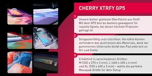 CHERRY XTRFY GP5, Gaming-Mauspad aus Stoff in L (460 x 400 x 4 mm), Glattes Speed-Pad für Präzision, Vernähte Kanten, Rutschfest, Maschinenwaschbar, Schwarz Bild 4