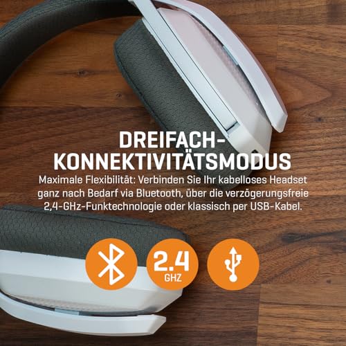 KROM KANJI – Kabelloses Gaming-Headset mit Bluetooth 5.3, 2,4 GHz & USB, 40-mm-Treibern, omnidirektionalem Mikrofon, Lautstärke- & Stummschaltung am Ohrhörer, verstellbarem, leichtem Kopfband, Weiß Bild 6