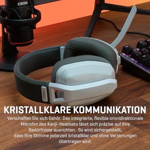 KROM KANJI – Kabelloses Gaming-Headset mit Bluetooth 5.3, 2,4 GHz & USB, 40-mm-Treibern, omnidirektionalem Mikrofon, Lautstärke- & Stummschaltung am Ohrhörer, verstellbarem, leichtem Kopfband, Weiß Bild 7