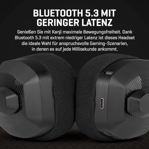 KROM KANJI – Kabelloses Gaming-Headset mit Bluetooth 5.3, 2,4 GHz & USB, 40-mm-Treibern, omnidirektionalem Mikrofon, Lautstärke- & Stummschaltung am Ohrhörer, verstellbarem, leichtem Kopfband, Schwarz Bild 6