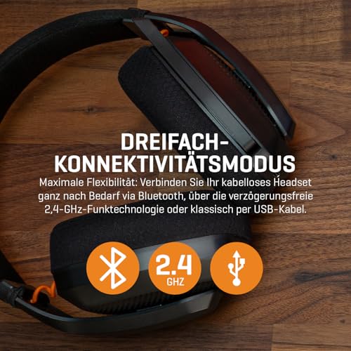 KROM KANJI – Kabelloses Gaming-Headset mit Bluetooth 5.3, 2,4 GHz & USB, 40-mm-Treibern, omnidirektionalem Mikrofon, Lautstärke- & Stummschaltung am Ohrhörer, verstellbarem, leichtem Kopfband, Schwarz Bild 7