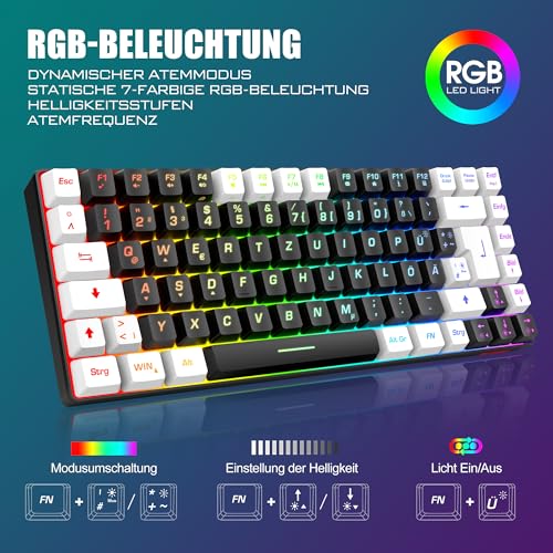 RedThunder 75% Kabelloses Gaming Tastatur und Maus Set, DE TKL Layout, 85 Tasten, Wiederaufladbar Kompakt, Ultraleicht 7200DPI-Maus mit Honeycomb Konstruktion für PC Mac PS5 Xbox Gamer (Schwarz-weiß) Bild 3