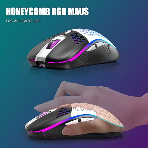 RedThunder 75% Kabelloses Gaming Tastatur und Maus Set, DE TKL Layout, 85 Tasten, Wiederaufladbar Kompakt, Ultraleicht 7200DPI-Maus mit Honeycomb Konstruktion für PC Mac PS5 Xbox Gamer (Schwarz-weiß) Bild 4