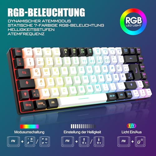 RedThunder 75% Kabelloses Gaming Tastatur und Maus Set, DE TKL Layout, 85 Tasten, Wiederaufladbar Kompakt, Ultraleicht 7200DPI-Maus mit Honeycomb Konstruktion für PC Mac PS5 Xbox Gamer (Weiß-Schwarz) Bild 3
