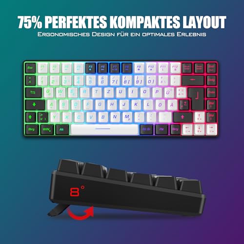 RedThunder 75% Kabelloses Gaming Tastatur und Maus Set, DE TKL Layout, 85 Tasten, Wiederaufladbar Kompakt, Ultraleicht 7200DPI-Maus mit Honeycomb Konstruktion für PC Mac PS5 Xbox Gamer (Weiß-Schwarz) Bild 6