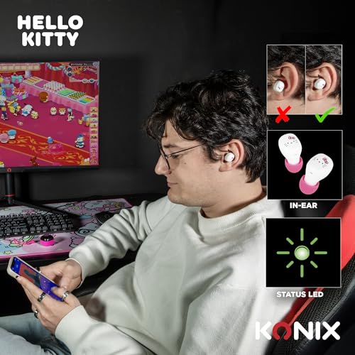 Konix Hello Kitty Kabellose Kopfhörer für Smartphones und Tablets - Akkulaufzeit 6 Std. + 15 Std. im Etui - Bluetooth-Verbindung - Schwarz und Rosa Bild 3