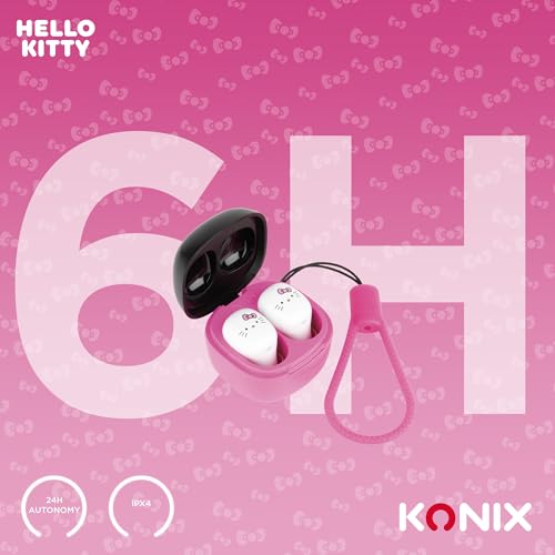 Konix Hello Kitty Kabellose Kopfhörer für Smartphones und Tablets - Akkulaufzeit 6 Std. + 15 Std. im Etui - Bluetooth-Verbindung - Schwarz und Rosa Bild 4