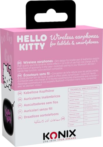 Konix Hello Kitty Kabellose Kopfhörer für Smartphones und Tablets - Akkulaufzeit 6 Std. + 15 Std. im Etui - Bluetooth-Verbindung - Schwarz und Rosa Bild 6