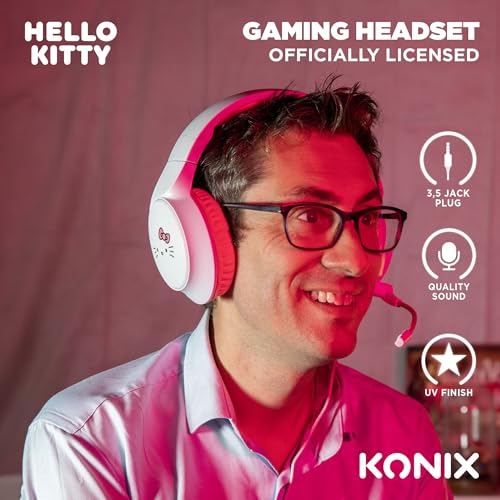 Konix Hello Kitty Kabelgebundenes Gaming-Headset für PC, PS5, Switch 2 und Xbox - Mikrofon - 1,5 m Kabel - 3,5 mm Klinkenstecker - Weiß und Pink Bild 4