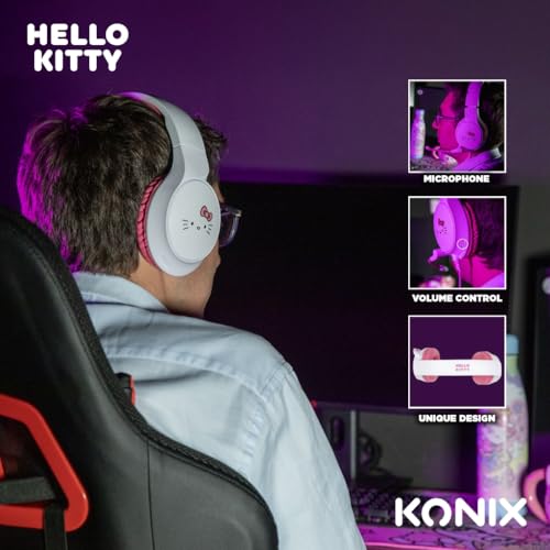 Konix Hello Kitty Kabelgebundenes Gaming-Headset für PC, PS5, Switch 2 und Xbox - Mikrofon - 1,5 m Kabel - 3,5 mm Klinkenstecker - Weiß und Pink Bild 5