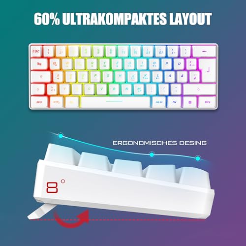 RedThunder 60% RGB Verkabelte Gaming Tastatur und Maus Set, 7200 DPI, Mini Gaming Tastatur, 62 Tasten, DE Layout, Ultraleichte Maus mit Wabenkonstruktion für PC MAC PS5 Xbox Gamer (Weiß). Bild 2