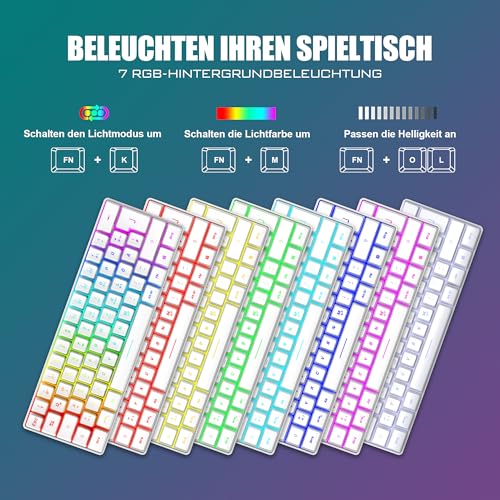 RedThunder 60% RGB Verkabelte Gaming Tastatur und Maus Set, 7200 DPI, Mini Gaming Tastatur, 62 Tasten, DE Layout, Ultraleichte Maus mit Wabenkonstruktion für PC MAC PS5 Xbox Gamer (Weiß). Bild 3