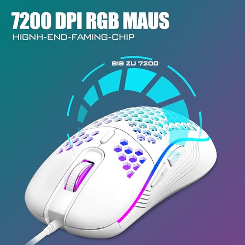 RedThunder 60% RGB Verkabelte Gaming Tastatur und Maus Set, 7200 DPI, Mini Gaming Tastatur, 62 Tasten, DE Layout, Ultraleichte Maus mit Wabenkonstruktion für PC MAC PS5 Xbox Gamer (Weiß). Bild 4
