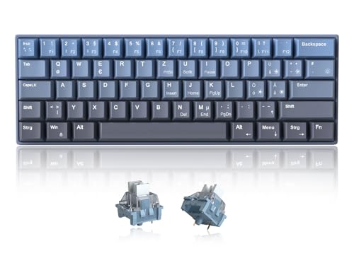 MageGee MK-STAR61 60% Mechanische Tastatur DE Layout, Hot-Swap-fähige kabelgebundene RGB-Gaming-Tastatur mit Farbstoff-Sublimationstastenkappen, vorgeölten Schaltern, Eva-Schaum für Mac/Win (blau) Bild 1