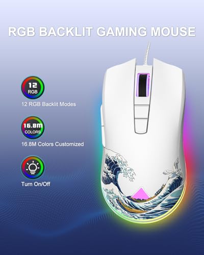 COSTOM XVX G705 Kabelgebundene Gaming-Maus, RGB-Hintergrundbeleuchtung, PC-Gaming-Maus mit einstellbaren 12000 DPI/7 programmierbaren Tasten, Gamer Computer, USB-Maus für Windows, Mac, Laptop, PC Bild 2