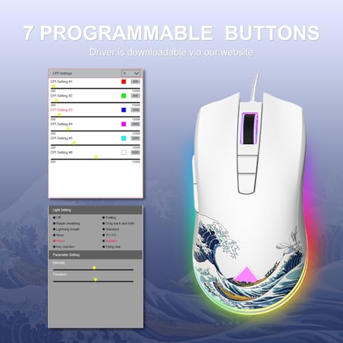 COSTOM XVX G705 Kabelgebundene Gaming-Maus, RGB-Hintergrundbeleuchtung, PC-Gaming-Maus mit einstellbaren 12000 DPI/7 programmierbaren Tasten, Gamer Computer, USB-Maus für Windows, Mac, Laptop, PC Bild 5