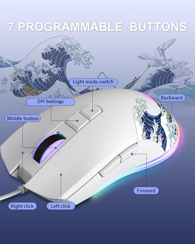 COSTOM XVX G705 Kabelgebundene Gaming-Maus, RGB-Hintergrundbeleuchtung, PC-Gaming-Maus mit einstellbaren 12000 DPI/7 programmierbaren Tasten, Gamer Computer, USB-Maus für Windows, Mac, Laptop, PC Bild 6