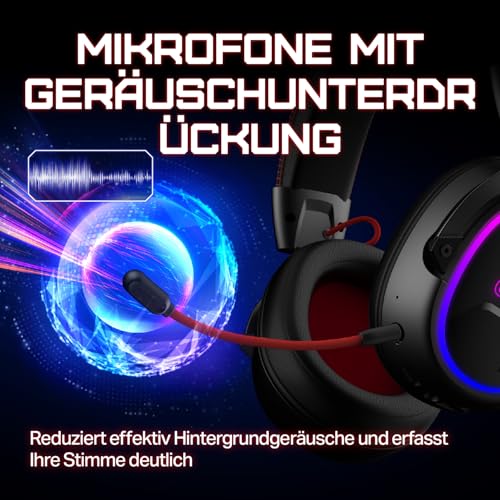 OXS Storm G2 Kabelloses Gaming-Headset, 7,1 Virtueller Surround Sound, 3 EQ Modi, 2,4 GHz Niedrige Latenz, 50 mm Treiber, RGB Beleuchtung, Bluetooth 5.3, Kompatibel mit PC, Konsole, Handy, Schwarz Bild 4