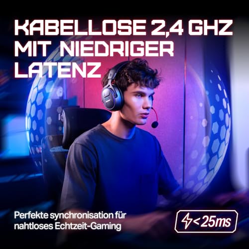 OXS Storm G2 Kabelloses Gaming-Headset, 7,1 Virtueller Surround Sound, 3 EQ Modi, 2,4 GHz Niedrige Latenz, 50 mm Treiber, RGB Beleuchtung, Bluetooth 5.3, Kompatibel mit PC, Konsole, Handy, Schwarz Bild 6
