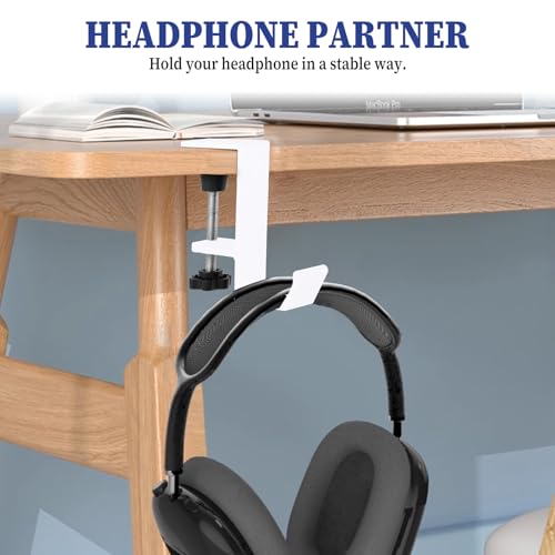 Jeffdad Kopfhörer Ständer Weiß, Headset Halterung Mit Doppelhaken Kopfhörerhalter Headphone Stand Schreibtisch Kopfhöreraufhänger Kopfhörer Clip Gaming Headset Halterung Halter (Weiß Einlagiger Haken) Bild 4