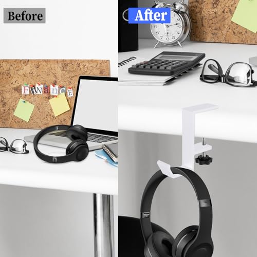 Jeffdad Kopfhörer Ständer Weiß, Headset Halterung Mit Doppelhaken Kopfhörerhalter Headphone Stand Schreibtisch Kopfhöreraufhänger Kopfhörer Clip Gaming Headset Halterung Halter (Weiß Einlagiger Haken) Bild 6