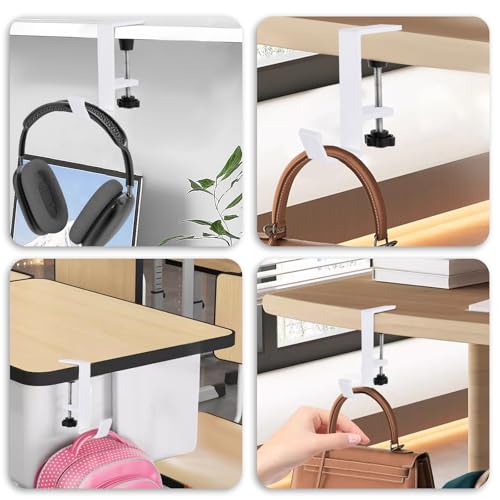 Jeffdad Kopfhörer Ständer Weiß, Headset Halterung Mit Doppelhaken Kopfhörerhalter Headphone Stand Schreibtisch Kopfhöreraufhänger Kopfhörer Clip Gaming Headset Halterung Halter (Weiß Einlagiger Haken) Bild 7
