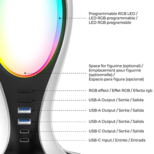 Subsonic - Electra Gaming-Headset-Ständer mit RGB-LED-Licht und Usb-Hub, Gamer Headset Ständer mit Platz für Figur Bild 4