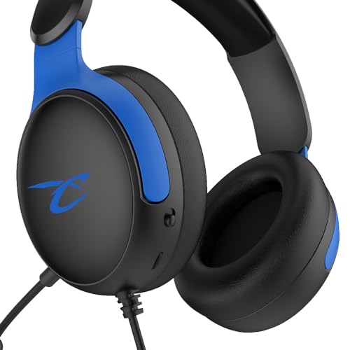 SUBSONIC - Astra Gaming-Headset für PS5 PS4 PC Xbox, Gaming-Kopfhörer mit 40-mm-Lautsprecher, neigbares Mikrofon, integrierte Lautstärkeregelung und Stummschalttaste - Schwarz und blau Bild 3
