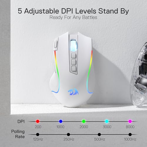 Redragon M612 PRO RGB Gaming Maus 8000 DPI Kabelgebundene/Kabellose Maus mit 9 Programmierbaren Tasten & 6 Hintergrundbeleuchtungsmodi BT & 2.4G Drahtlose Softwareunterstützung, Weiß Bild 3