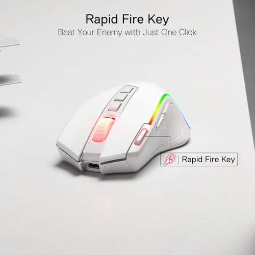 Redragon M612 PRO RGB Gaming Maus 8000 DPI Kabelgebundene/Kabellose Maus mit 9 Programmierbaren Tasten & 6 Hintergrundbeleuchtungsmodi BT & 2.4G Drahtlose Softwareunterstützung, Weiß Bild 6