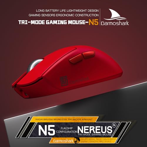 Darmoshark N5 1K kabellose Gaming-Maus, Tri-Mode 2,4 G/USB-C/Bluetooth-Maus bis zu 26000 DPI, PAW3395 optischer Sensor, PC-Gaming-Maus mit 7 programmierbaren Tasten, geeignet für Windows und Mac, 500 Bild 2