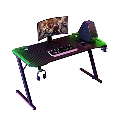 Schreibtisch,Computer-Gaming-Schreibtisch RGB-LED, ergonomischer Gaming-Schreibtisch für PC, Z-förmiger Computerarbeitsplatz, Getränkehalter, Headset-Haken mit stabilem Computertisch aus Met Bild 1