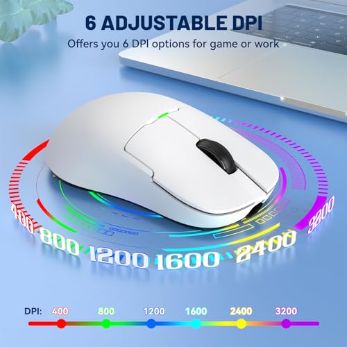MAGIC-REFINER X AJAZZ AJ159 Kabellose Gaming-Maus, Gaming-Maus Für Kabelgebundene PCs 2.4G/USB - C, Wiederaufladbare Computermaus, Sensor PAW3395, 6 Einstellbare DPI Bis Zu 26000 Für PC/Mac - Weiß Bild 6