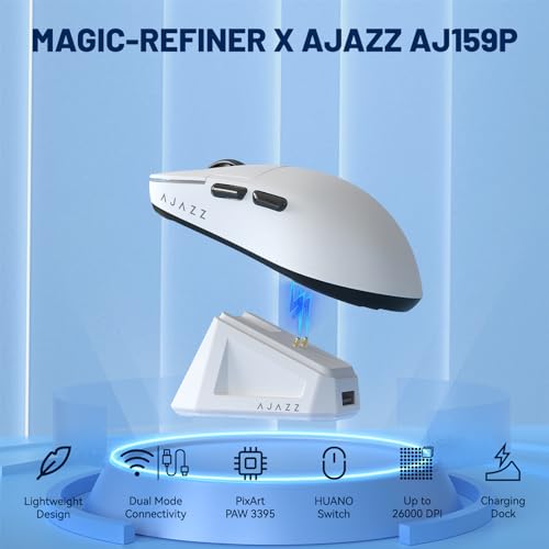 MAGIC-REFINER X AJAZZ AJ159P Kabellose Gaming-Maus Mit Magnetischem RGB-Ladedock, Gaming-Maus Für Kabelgebundene PCs 2.4G/USB-C, PAW3395-Sensor, 6 Einstellbare DPI Bis Zu 26000 Für PC/Mac-Weiß Bild 2