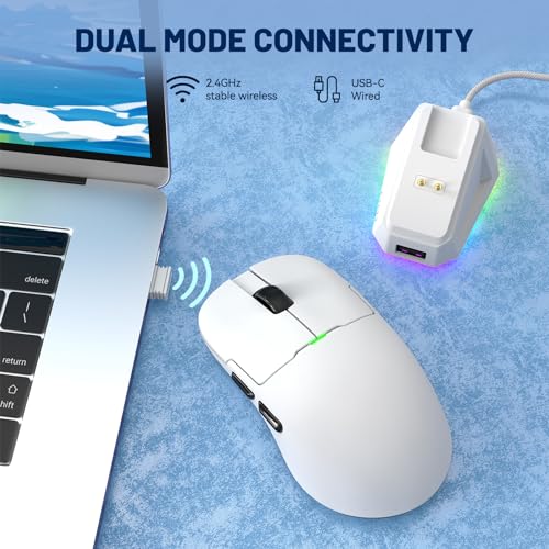 MAGIC-REFINER X AJAZZ AJ159P Kabellose Gaming-Maus Mit Magnetischem RGB-Ladedock, Gaming-Maus Für Kabelgebundene PCs 2.4G/USB-C, PAW3395-Sensor, 6 Einstellbare DPI Bis Zu 26000 Für PC/Mac-Weiß Bild 3