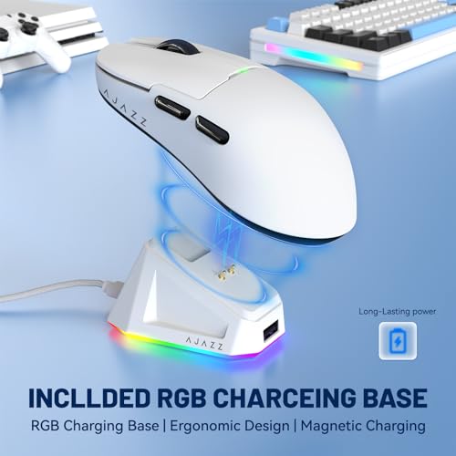 MAGIC-REFINER X AJAZZ AJ159P Kabellose Gaming-Maus Mit Magnetischem RGB-Ladedock, Gaming-Maus Für Kabelgebundene PCs 2.4G/USB-C, PAW3395-Sensor, 6 Einstellbare DPI Bis Zu 26000 Für PC/Mac-Weiß Bild 7