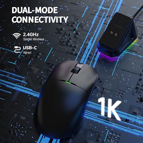 AJAZZ AJ159P SUPERLIGHT Kabellose Gaming-Maus mit Magnetischer Ladestation, Ultraleicht 56g, Pixart PAW3395 Sensor, 26000 DPI, 2,4GHz/Kabelgebunden, 6 Programmierbare Tasten, für PC/MAC (Schwarz) Bild 3