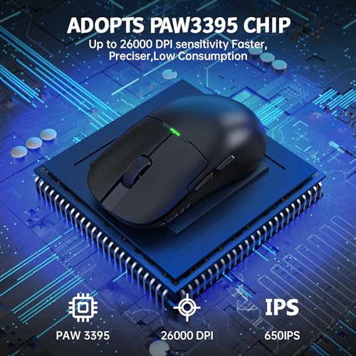 AJAZZ AJ159P SUPERLIGHT Kabellose Gaming-Maus mit Magnetischer Ladestation, Ultraleicht 56g, Pixart PAW3395 Sensor, 26000 DPI, 2,4GHz/Kabelgebunden, 6 Programmierbare Tasten, für PC/MAC (Schwarz) Bild 4
