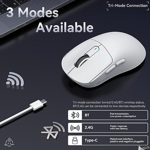 ATTACK SHARK X3 49g Ultralight Mouse, PixArt PAW3395 Gaming Sensor, BT/2.4G Wireless/Wired Gaming Mouse, 26000 DPI, 200 Hours Battery, Office Mice for Win11/Xbox/PS/Mac (White) Bild 4