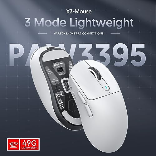 ATTACK SHARK X3 49g Ultralight Mouse, PixArt PAW3395 Gaming Sensor, BT/2.4G Wireless/Wired Gaming Mouse, 26000 DPI, 200 Hours Battery, Office Mice for Win11/Xbox/PS/Mac (White) Bild 6