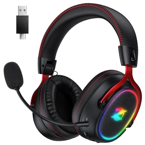 Ozeino OW310: Kabellose Gaming-Kopfhörer für PS4/PS5/PC, 2.4 GHz + Bluetooth 5.4, 7.1 Surround Sound, 40+ Stunden Akkulaufzeit, Schwarz und Rot Bild 1