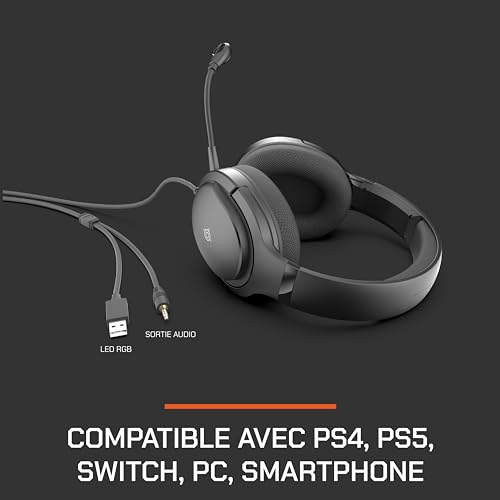 NOVA GAMING Borealis Gaming-Kopfhörer mit abnehmbarem Mikrofon, RGB-Lichtspiele, leicht und komfortabel, kompatibel mit Mehreren Plattformen (PC, PS4-5 und Switch), Schwarz Bild 6