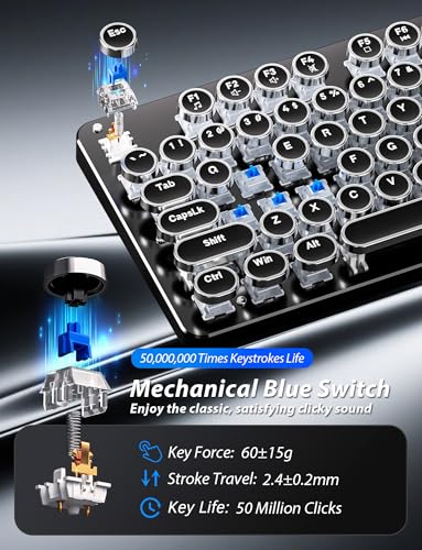 Schreibmaschine Mechanische Gaming-Tastatur und Maus, Metall-Panel, Retro-Tastatur mit runder Tastenkappe, blauer Schalter, RGB-Hintergrundbeleuchtung, 104 Tasten, Anti-Ghost-Tastatur, Maus und Bild 3