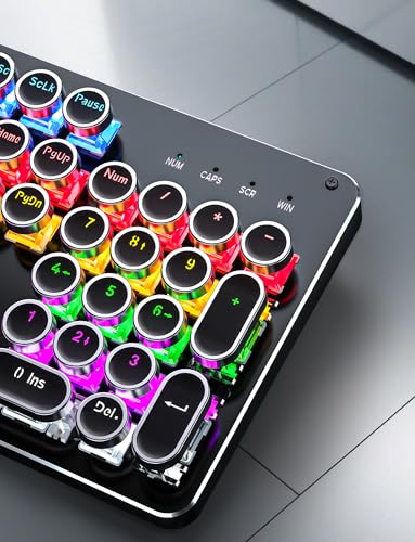 Schreibmaschine Mechanische Gaming-Tastatur und Maus, Metall-Panel, Retro-Tastatur mit runder Tastenkappe, blauer Schalter, RGB-Hintergrundbeleuchtung, 104 Tasten, Anti-Ghost-Tastatur, Maus und Bild 6