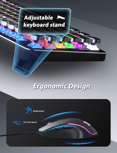 Schreibmaschine Mechanische Gaming-Tastatur und Maus, Metall-Panel, Retro-Tastatur mit runder Tastenkappe, blauer Schalter, RGB-Hintergrundbeleuchtung, 104 Tasten, Anti-Ghost-Tastatur, Maus und Bild 7