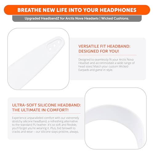 WC-StirnbandZ Arctis Nova – verbessertes Silikon-Kopfband für Arctis Nova-Headsets von Wicked Cushions – verbesserte Flexibilität, Komfort und Stil mit passenden Ohrpolster-Designs | White Bild 4